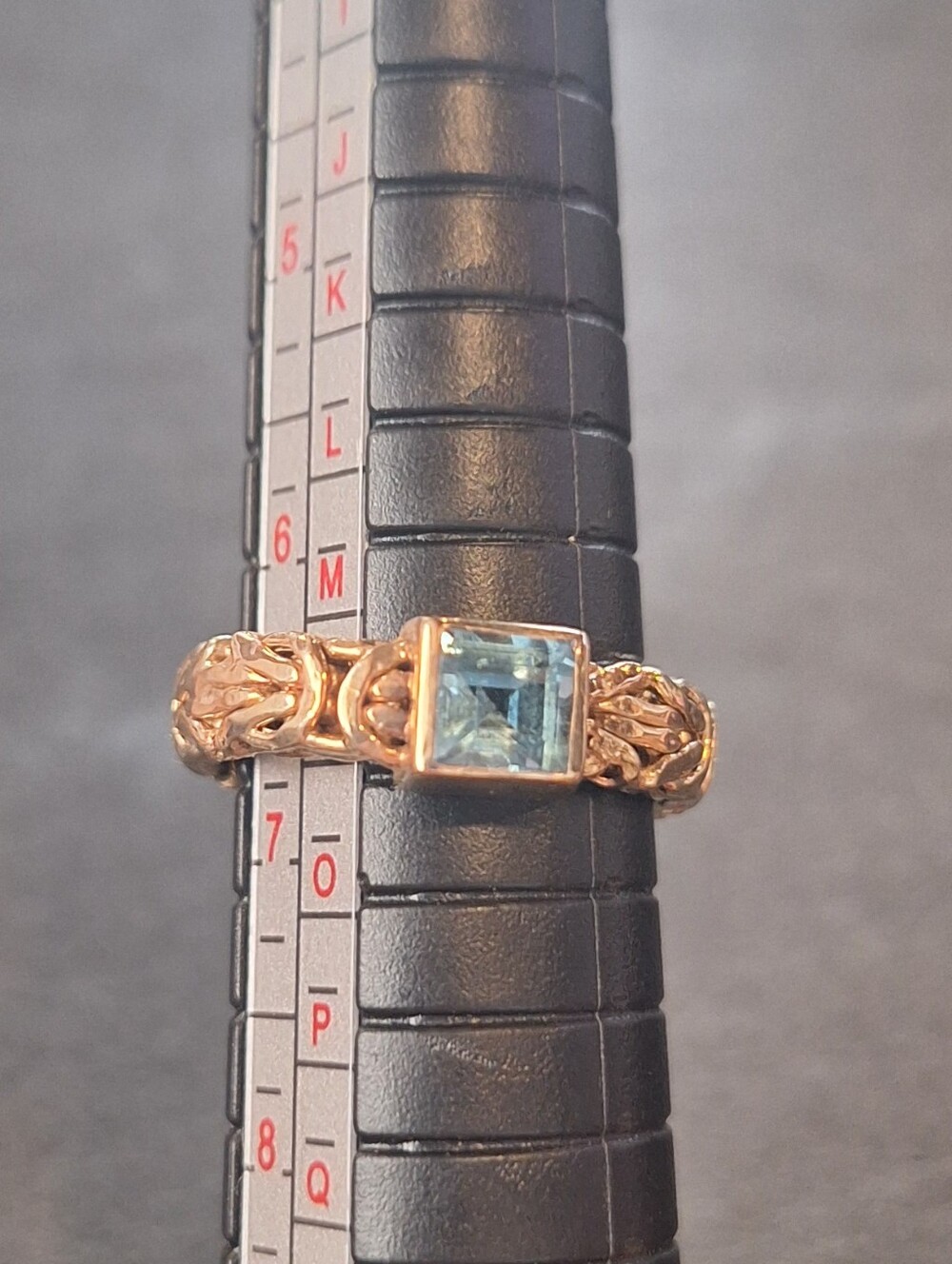 Vermeil Woven OT 925 Band Ring With Light Blue Gem Stone